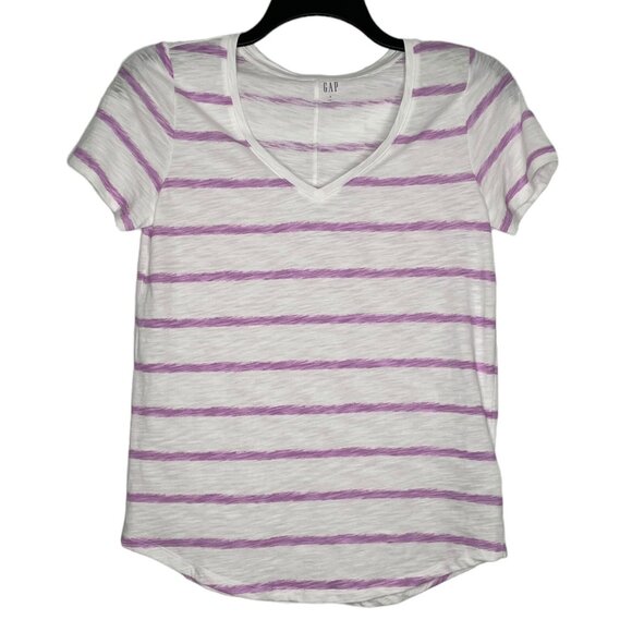 GAP Womens Shirt Size Small Easy Tee V-Neck Short Sleeves Striped Sheer - Picture 1 of 6